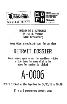 ticket gestion file attente imprimé numéro numéroté papier extratime accueil MDPH maison autonomie